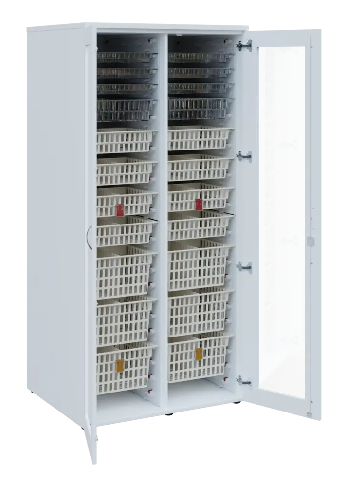 EUROMEDICA S - 90 skříň léková boxová, 2-dveřová/prosklená, 1950x900x735, korpus bílý, dvířka bílá